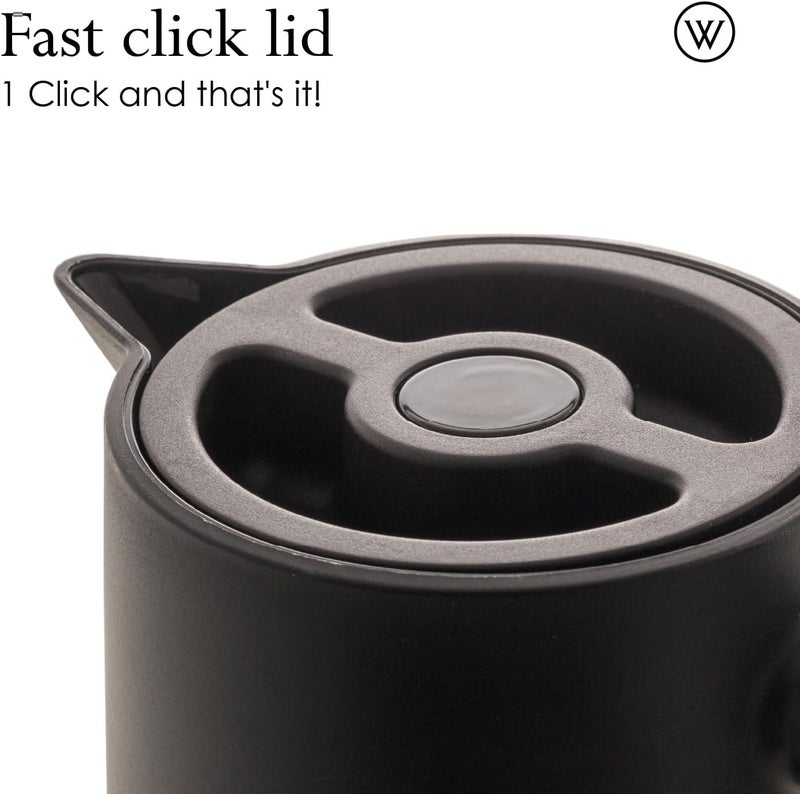 WLFF - Thermal Coffee Carafe - 34oz / 1L Insulated Plastic Exterior Carafe for Hot or Cold Drinks - Leakproof Coffee and Tea Dispenser with Wood-like Handle and Glass Liner - Black, 34floz/1L - Image 2